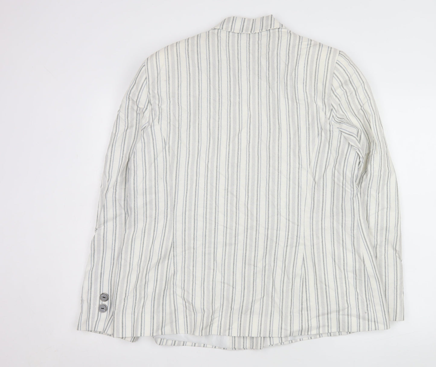 Tu Women’s White Striped Linen Blend Single-Breasted Blazer Size 18