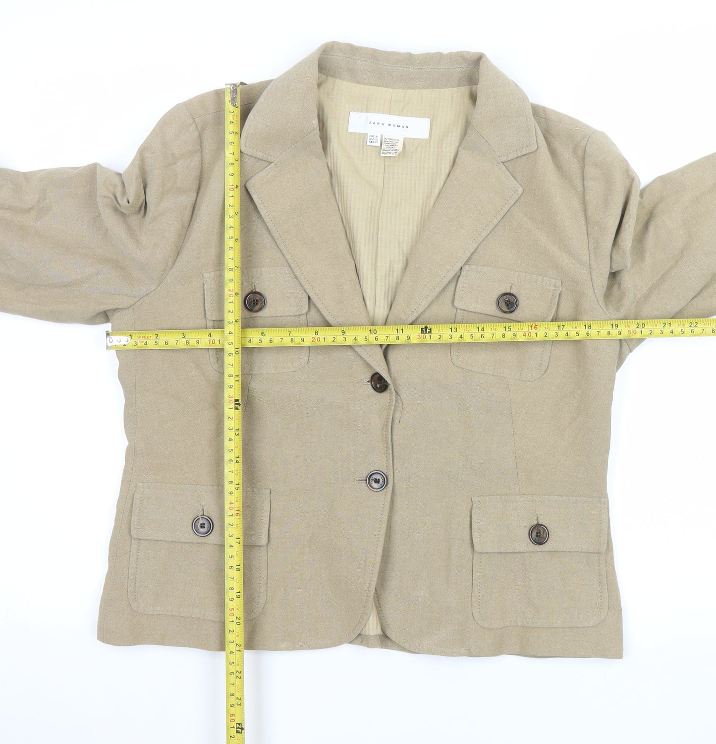 Zara Woman Beige Cotton Blazer Jacket XL Ladies Smart Casual