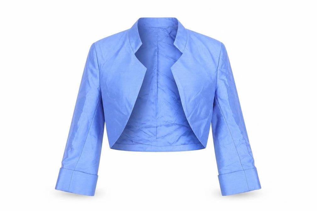 Alexon Women's Blue Silk Wool Cropped Suit Jacket Size 8