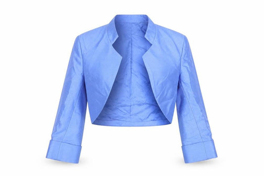 Alexon Women's Blue Silk Wool Cropped Suit Jacket Size 8