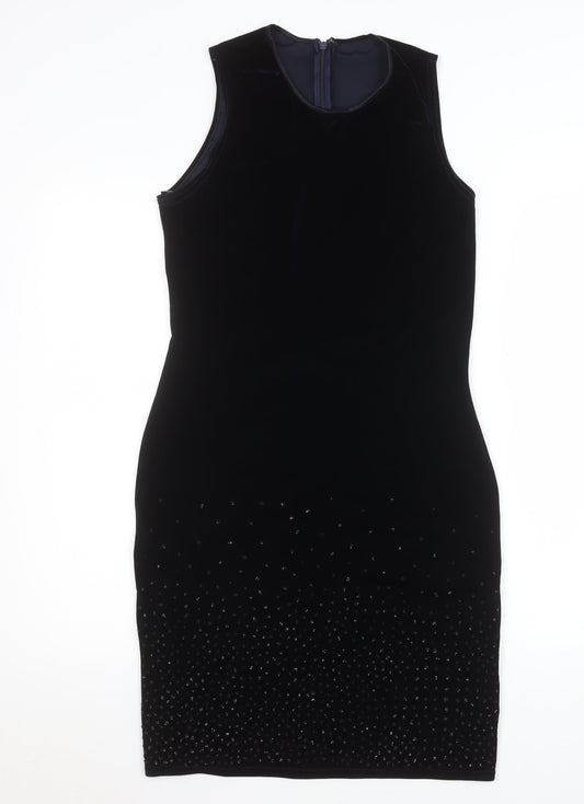 Wallis Women’s Black Velvet Beaded Bodycon Dress Size 12