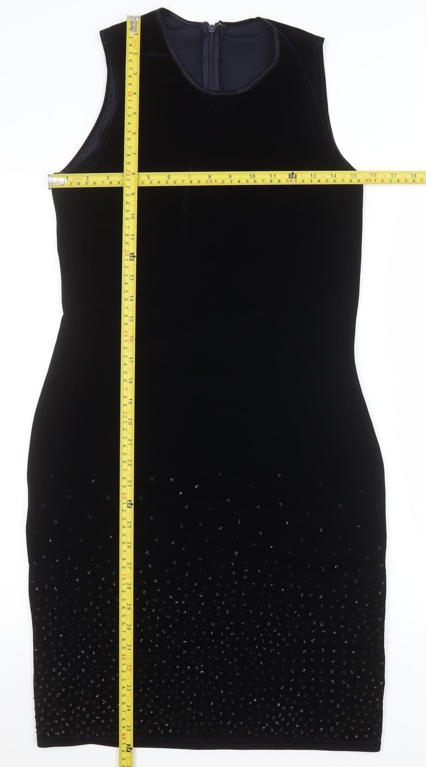 Wallis Women’s Black Velvet Beaded Bodycon Dress Size 12