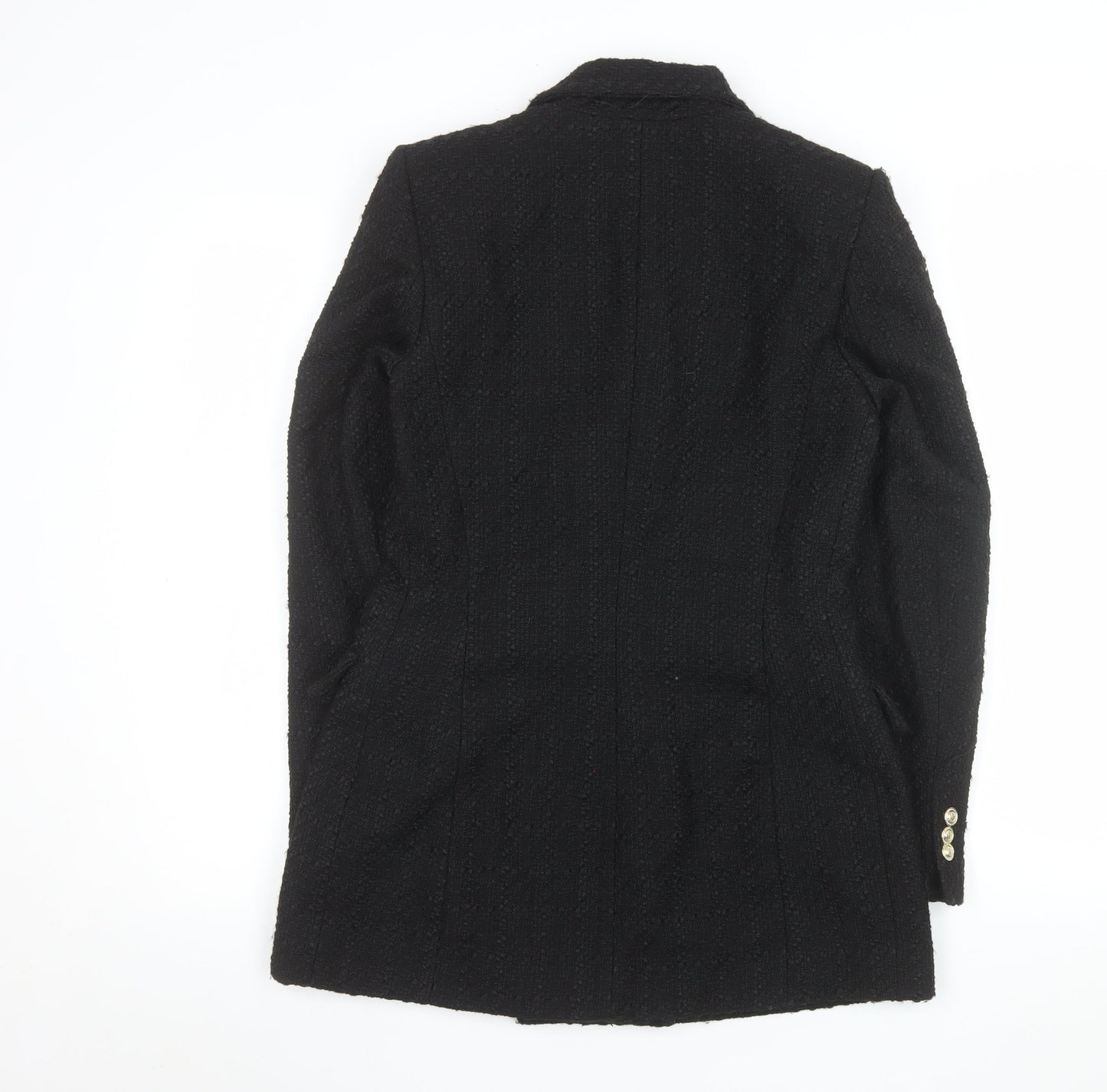Zara Women Black Tweed Double-Breasted Blazer XS