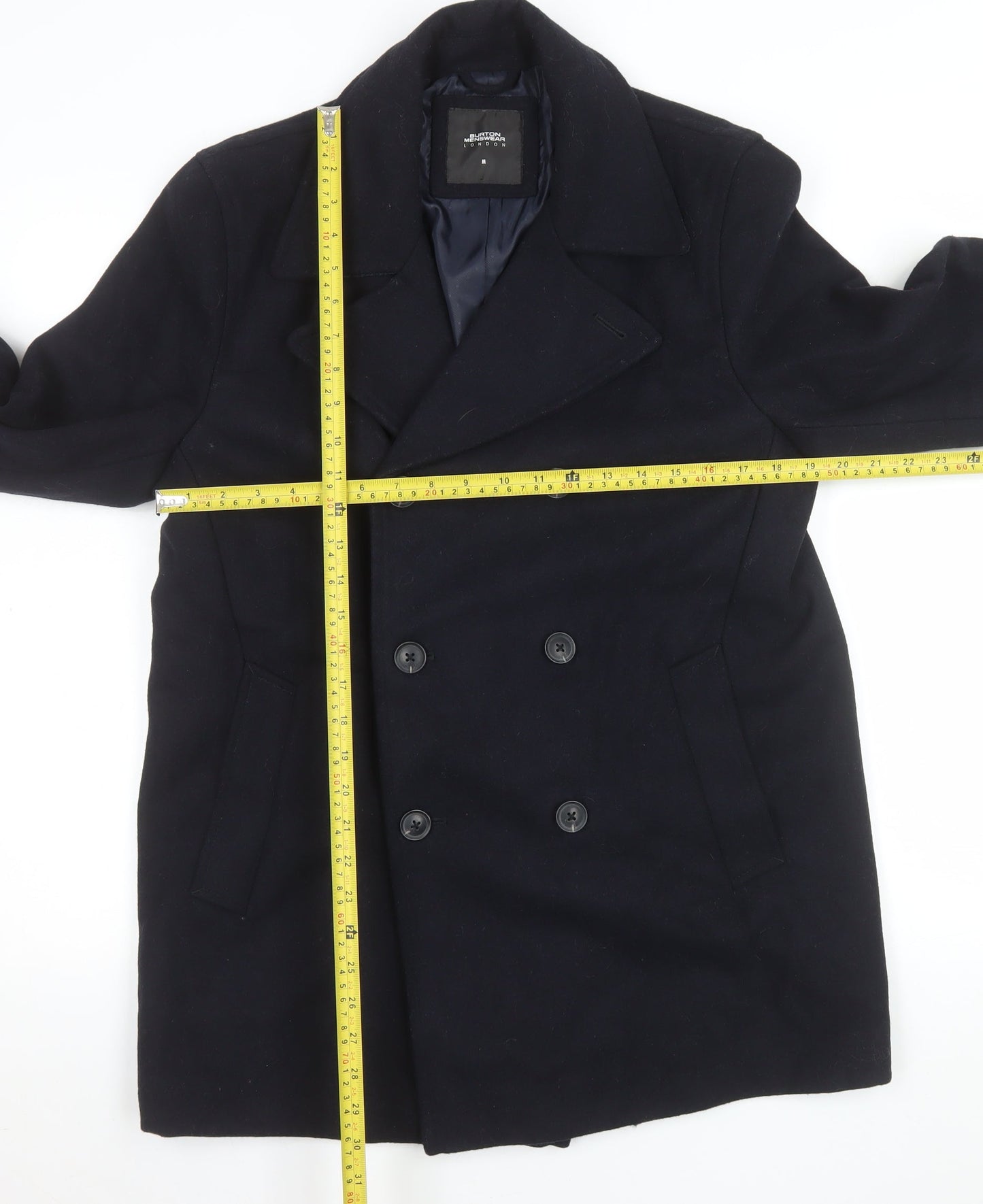 Burton Menswear London Men's Black Wool Pea Coat M Regular