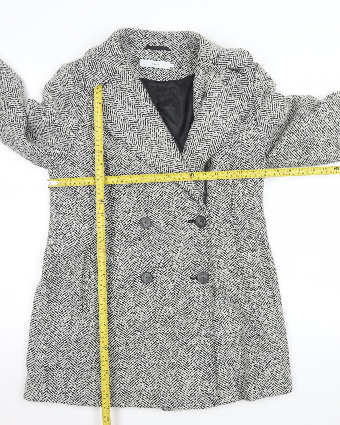 John Lewis Women's Grey Herringbone Wool Blend Pea Coat Size 12