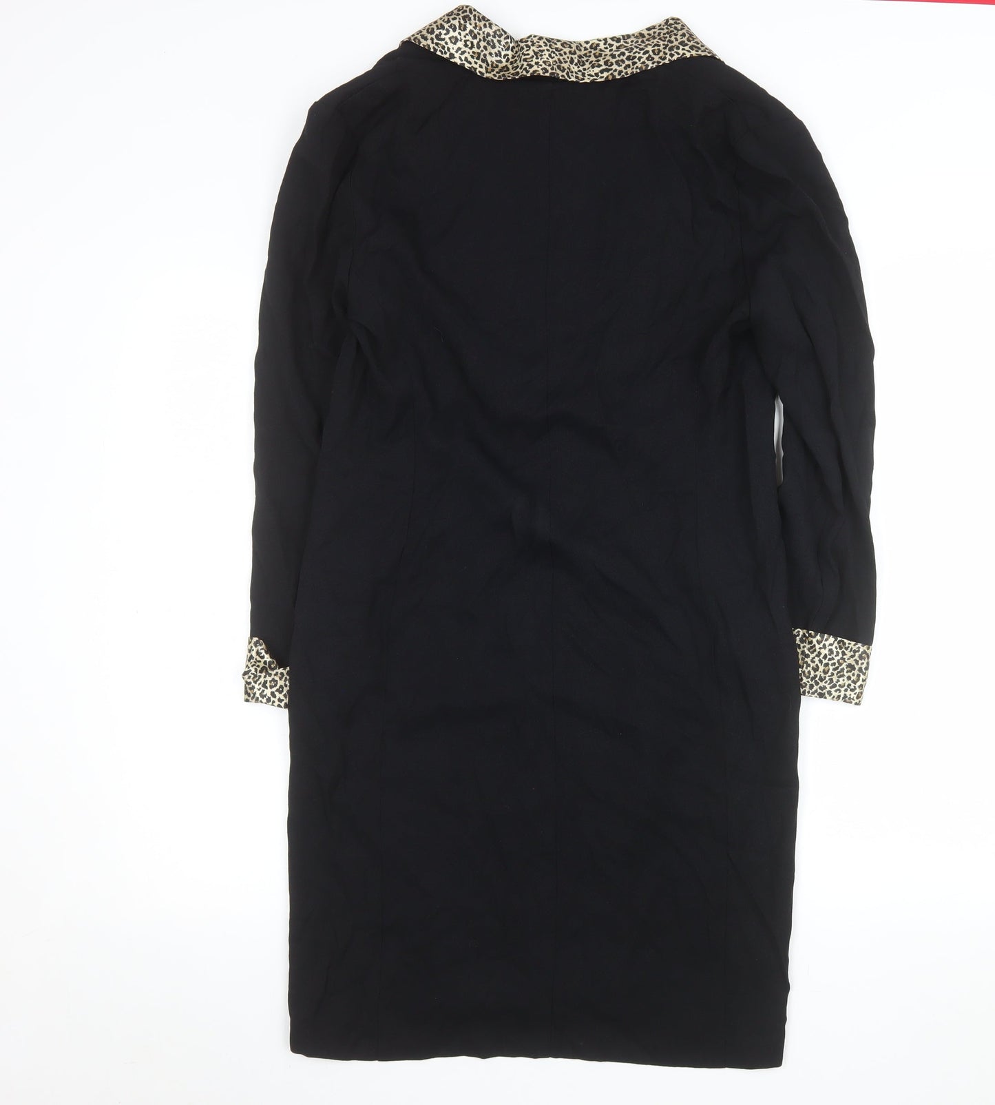 Petite Perceptions Women’s Black Leopard Trim Long Coat Size 8