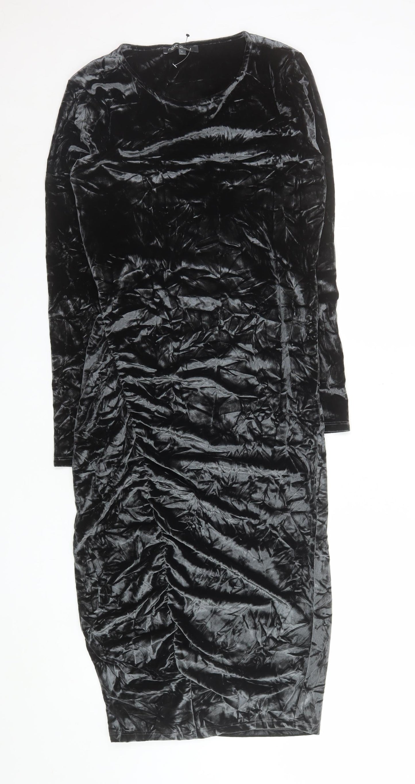 Next Women’s Black Velvet Bodycon Ruched Dress Size 12