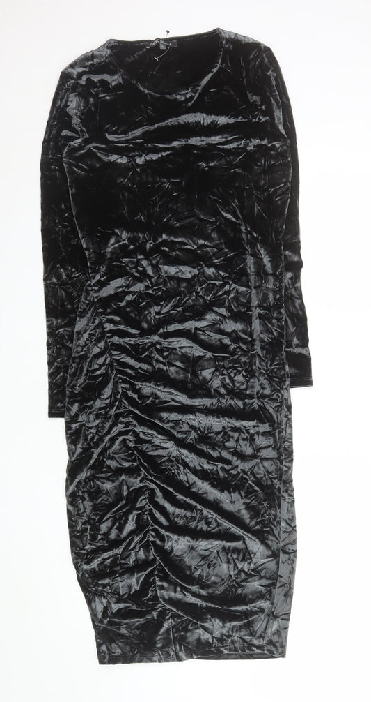 Next Women’s Black Velvet Bodycon Ruched Dress Size 12