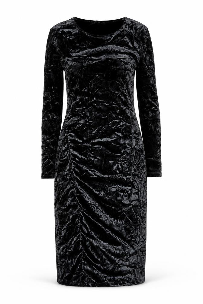 Next Women’s Black Velvet Bodycon Ruched Dress Size 12