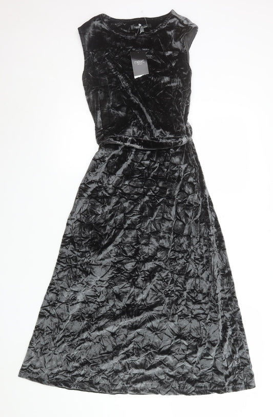 Next Women's Black Velvet Sleeveless A-Line Midi Dress Size 10