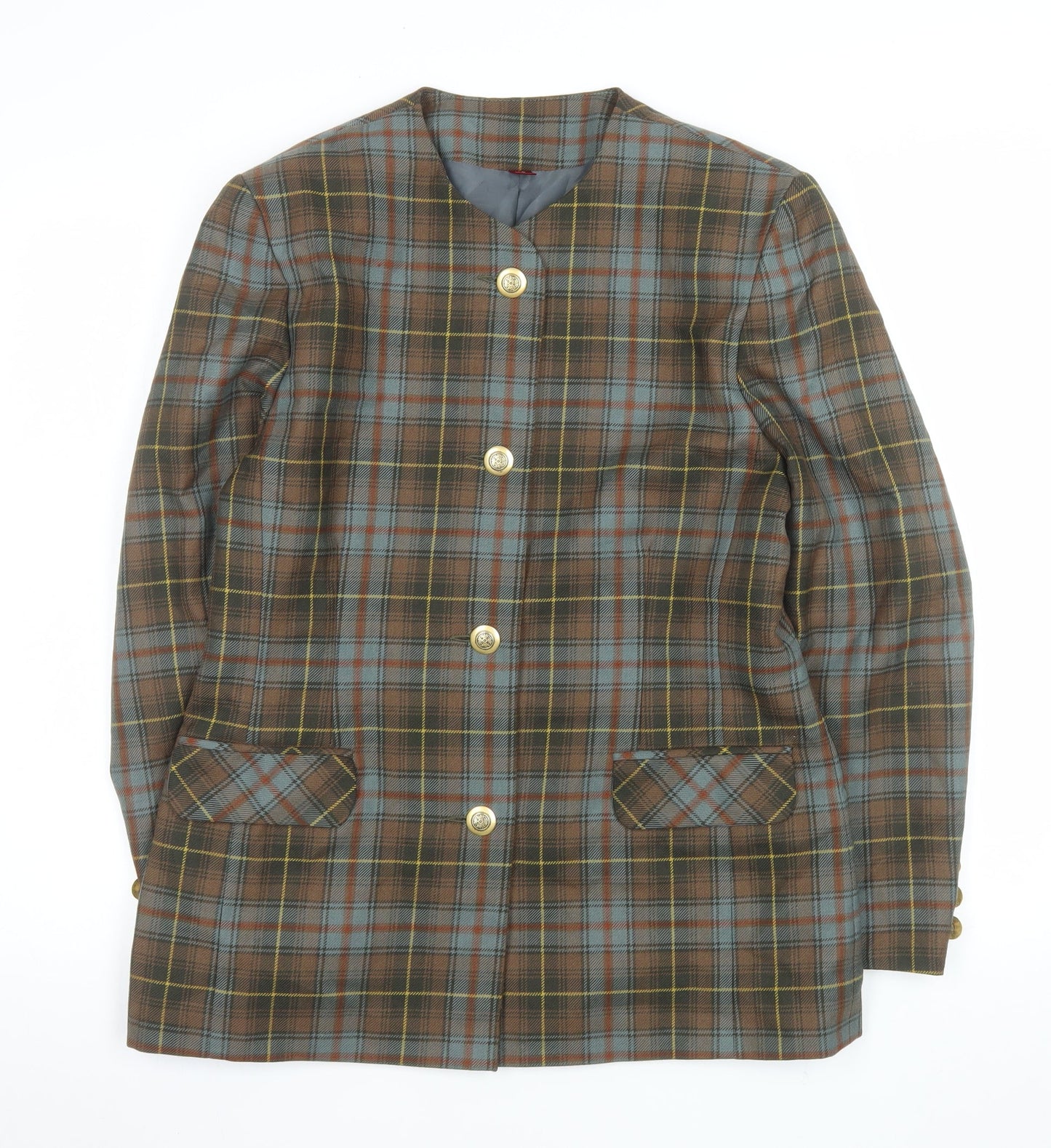 Pitlochry Women Brown Checked Wool Blazer Size 14 Classic Tweed Jacket