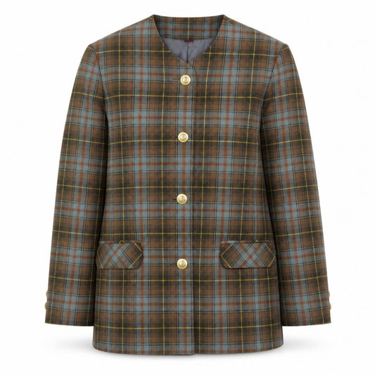 Pitlochry Women Brown Checked Wool Blazer Size 14 Classic Tweed Jacket