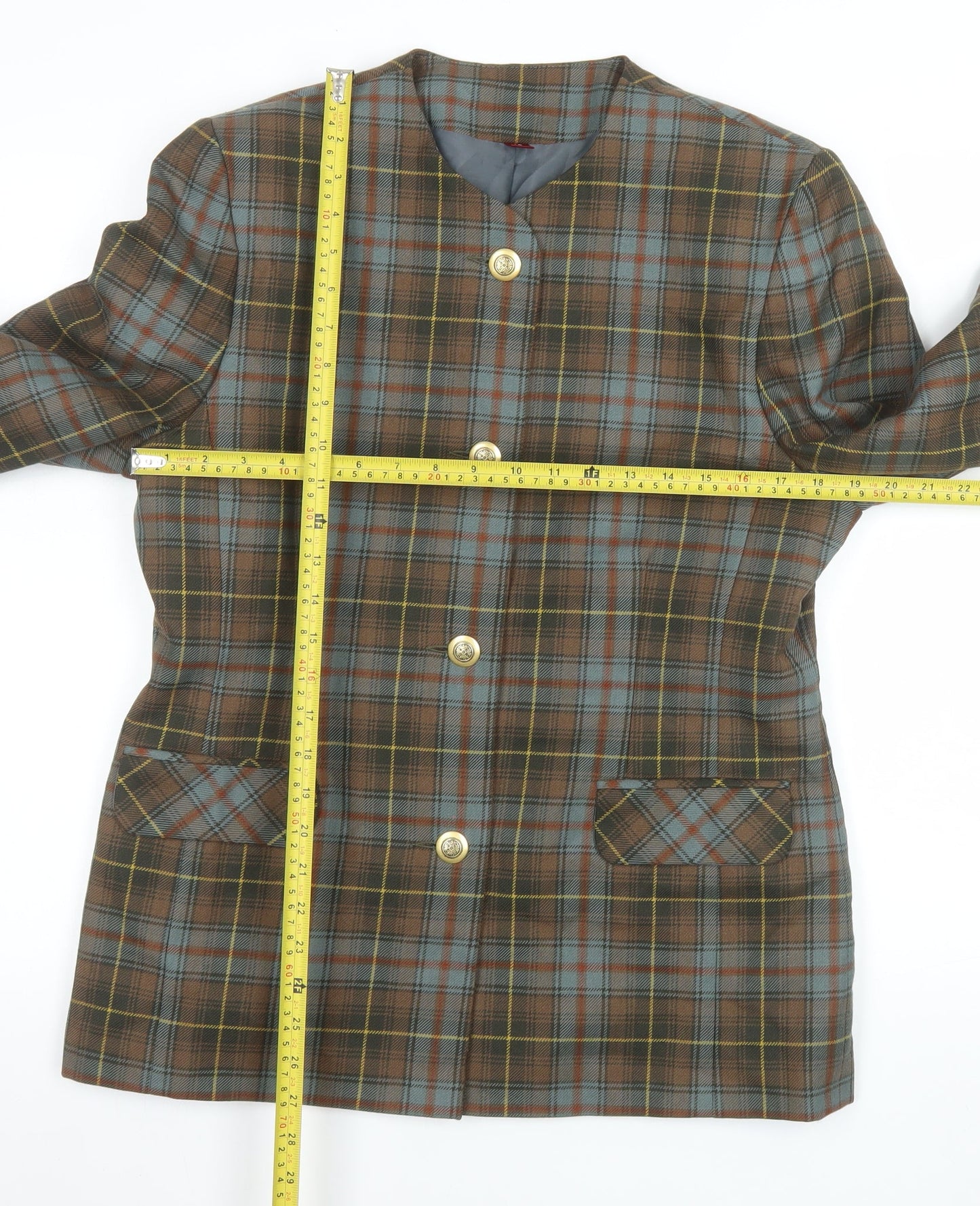 Pitlochry Women Brown Checked Wool Blazer Size 14 Classic Tweed Jacket