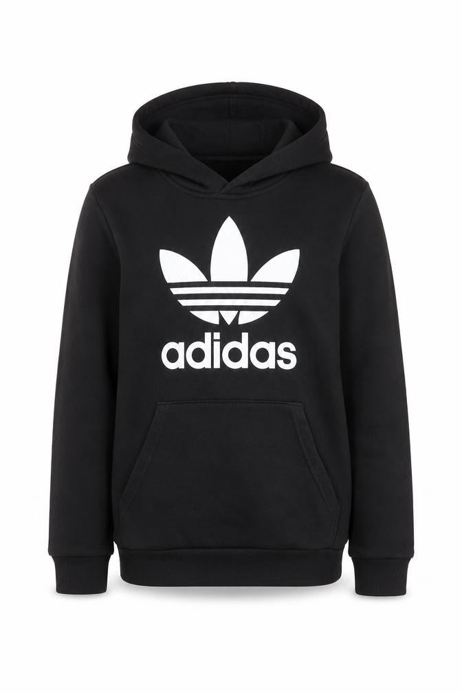 Adidas Boys Black 11-12 Years Pullover Hoodie with Logo Print