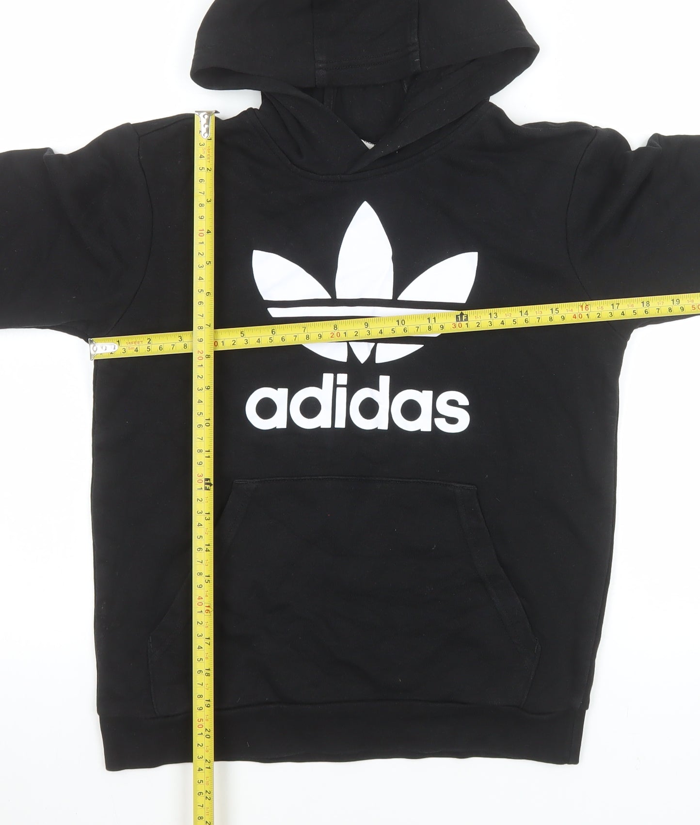 Adidas Boys Black 11-12 Years Pullover Hoodie with Logo Print