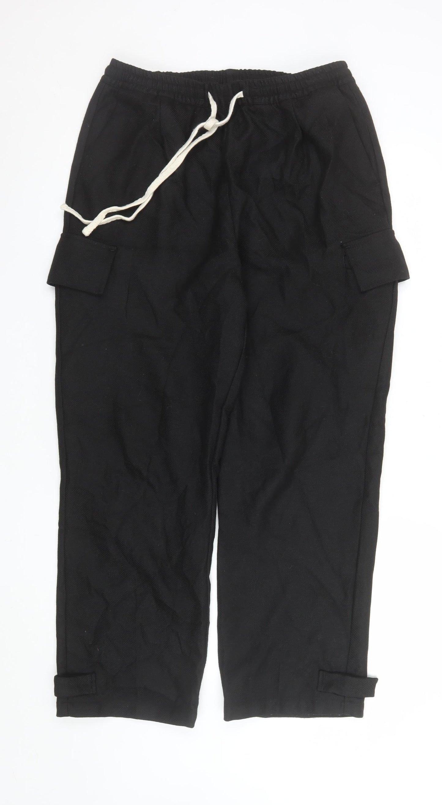 The Couture Club Women's Black Cargo Trousers S Elastic Waist Twill