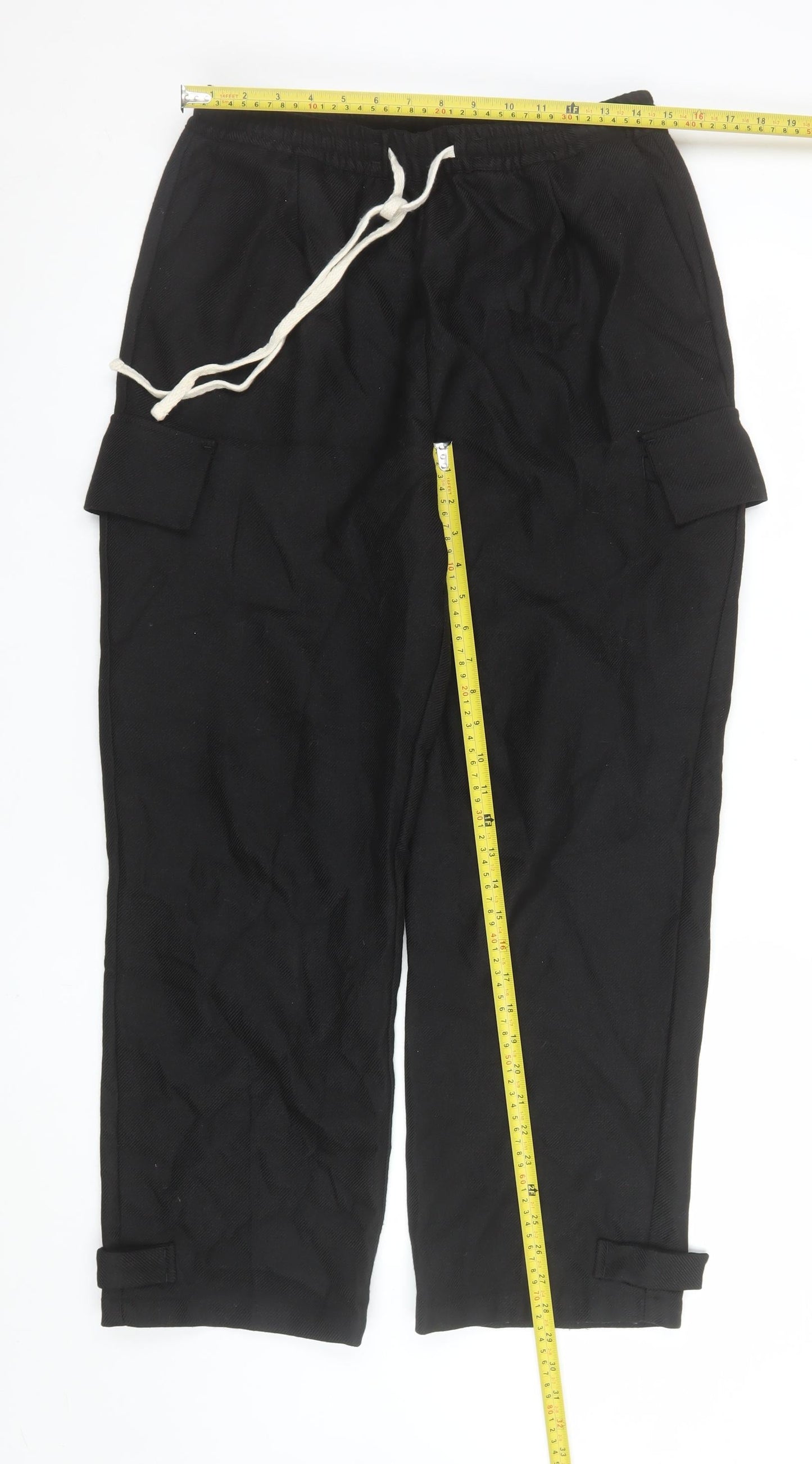 The Couture Club Women's Black Cargo Trousers S Elastic Waist Twill