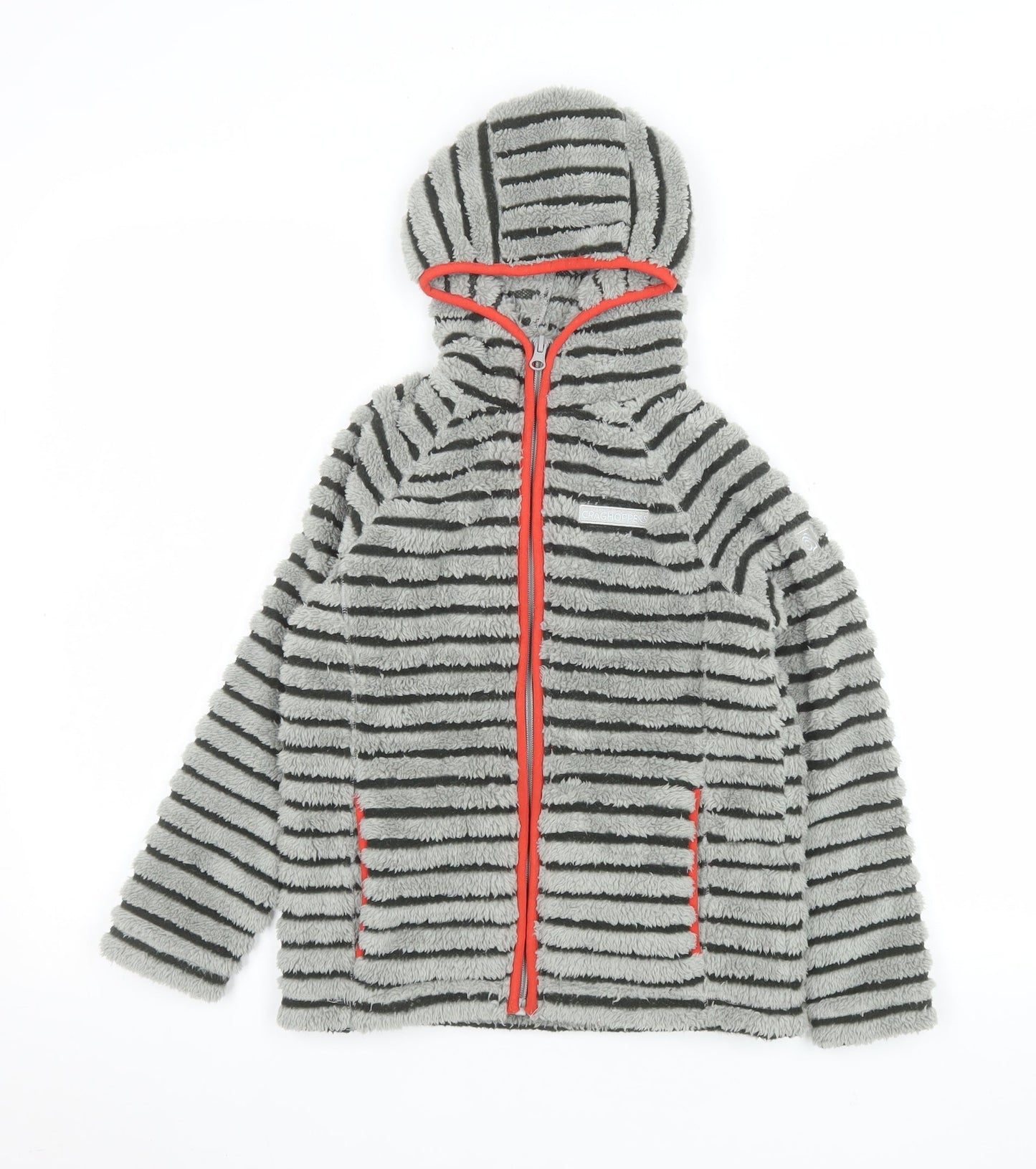 Craghoppers Boys Grey Striped Hooded Fleece Jacket Age 7-8 Years