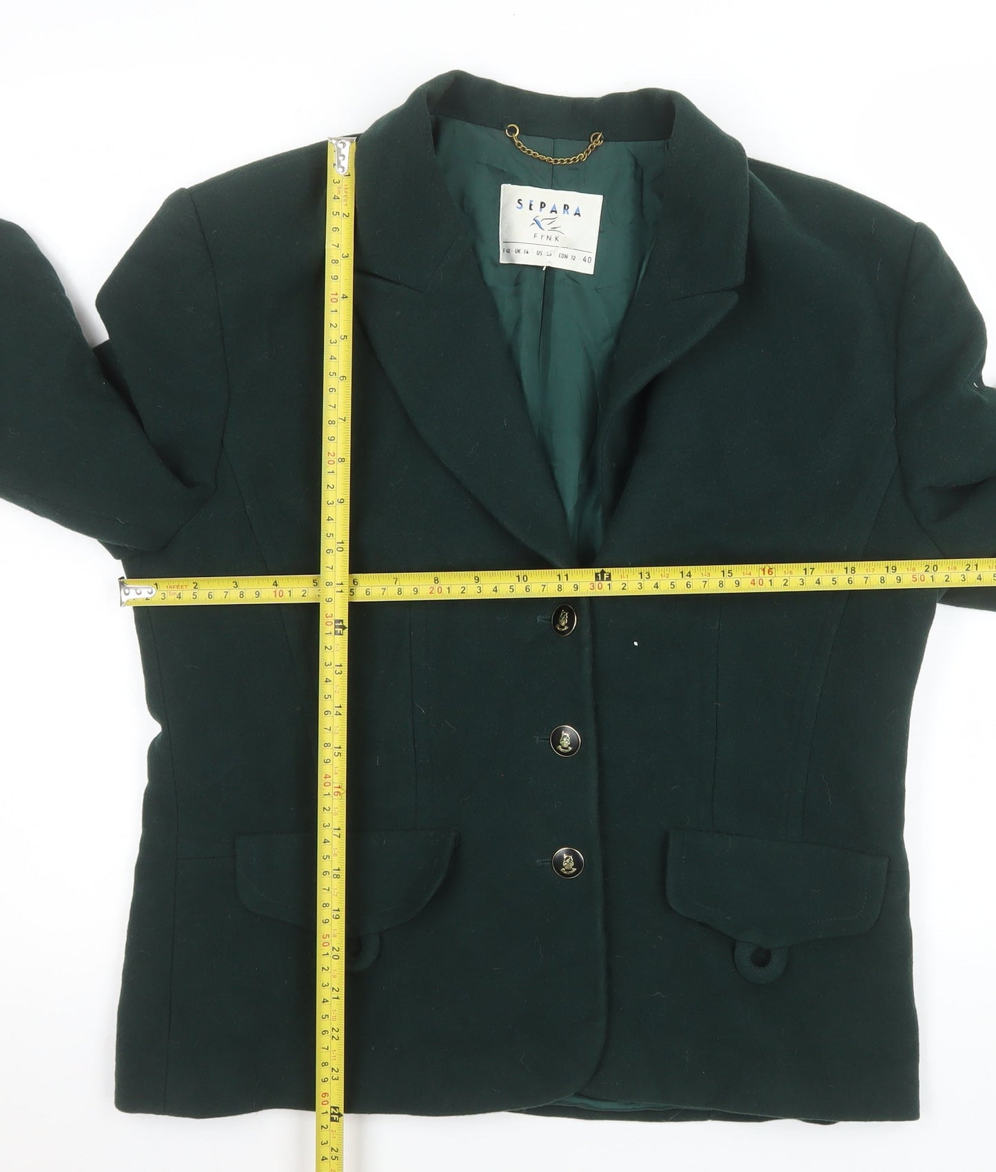 Separa Fink Women's Green Wool Single-Breasted Suit Jacket UK 14