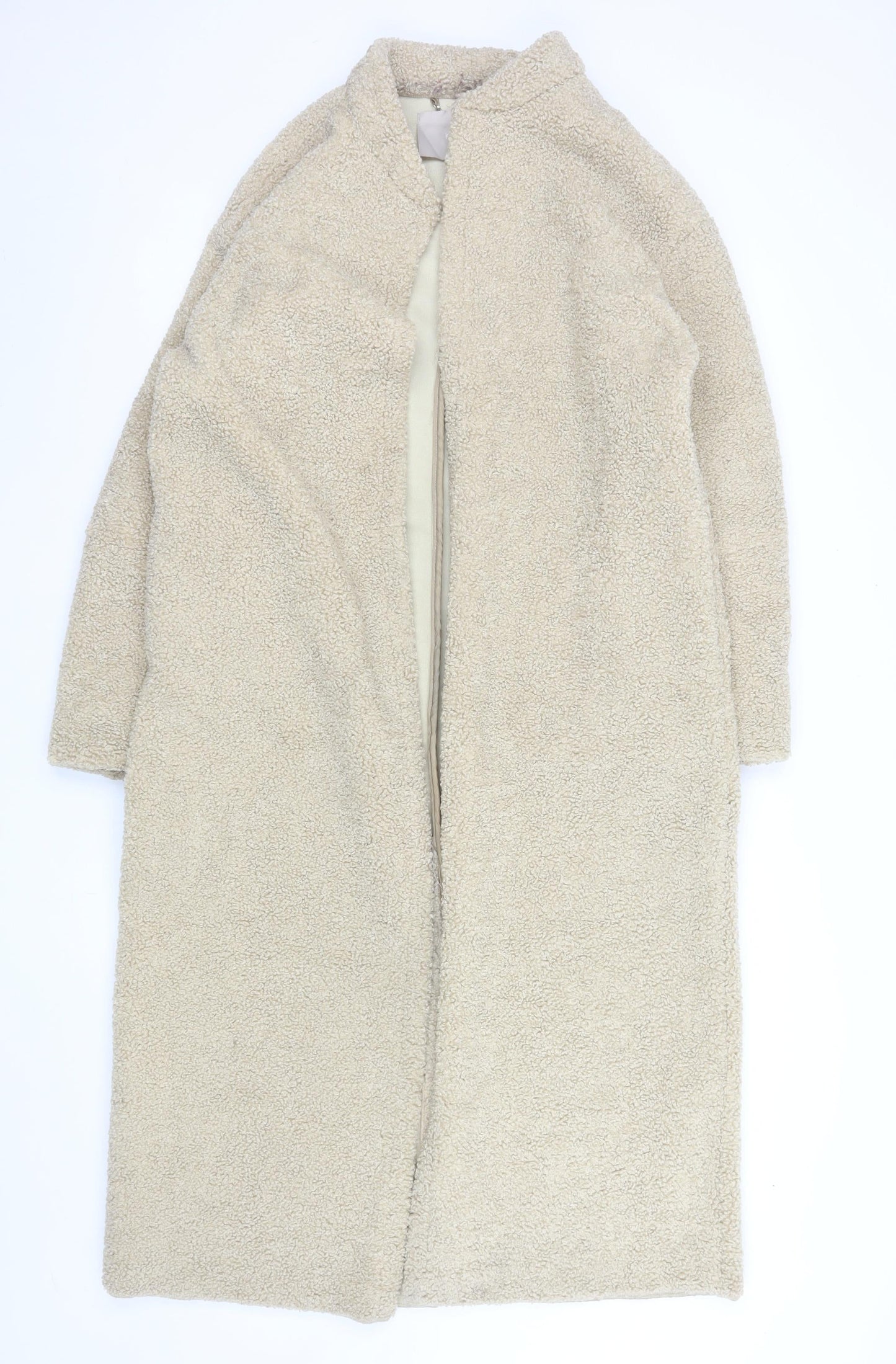 KLEY Women’s Beige Long Teddy Overcoat Size M Lined Fleece Coat