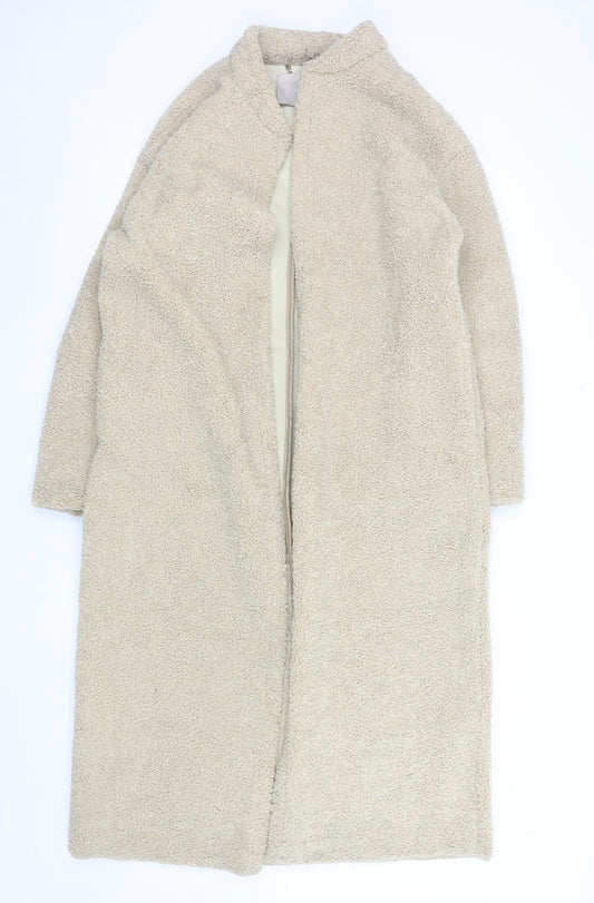 KLEY Women’s Beige Long Teddy Overcoat Size M Lined Fleece Coat