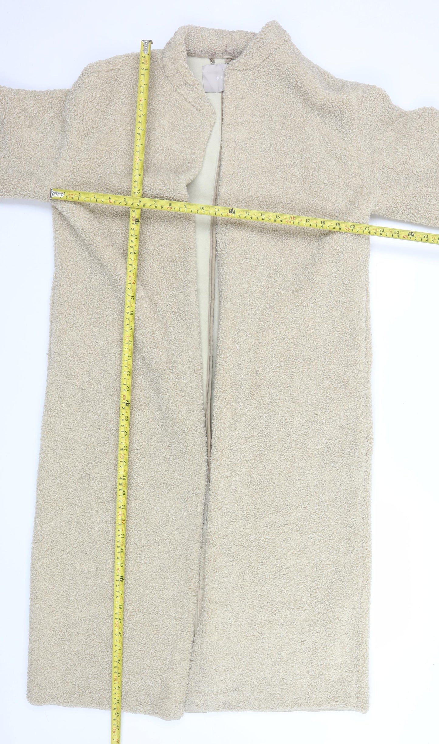 KLEY Women’s Beige Long Teddy Overcoat Size M Lined Fleece Coat
