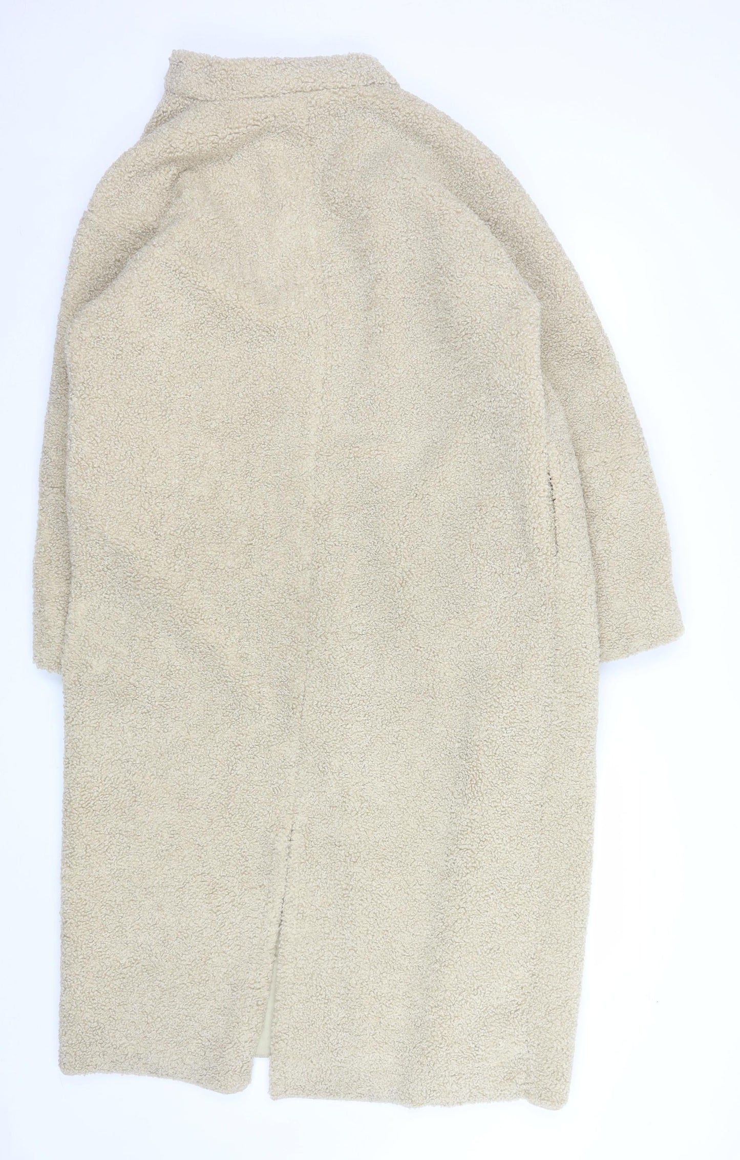 KLEY Women’s Beige Long Teddy Overcoat Size M Lined Fleece Coat