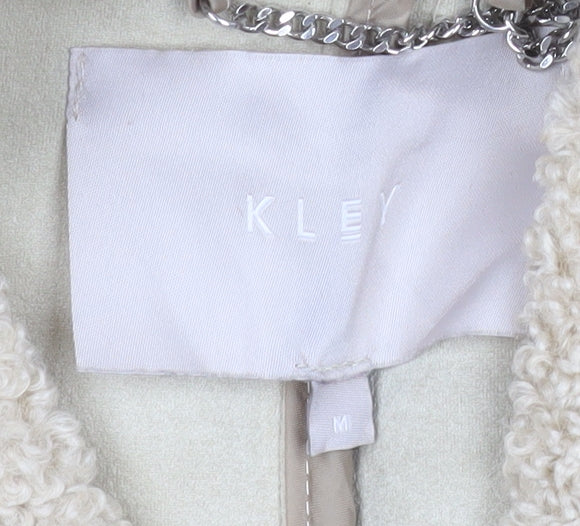 KLEY Women’s Beige Long Teddy Overcoat Size M Lined Fleece Coat
