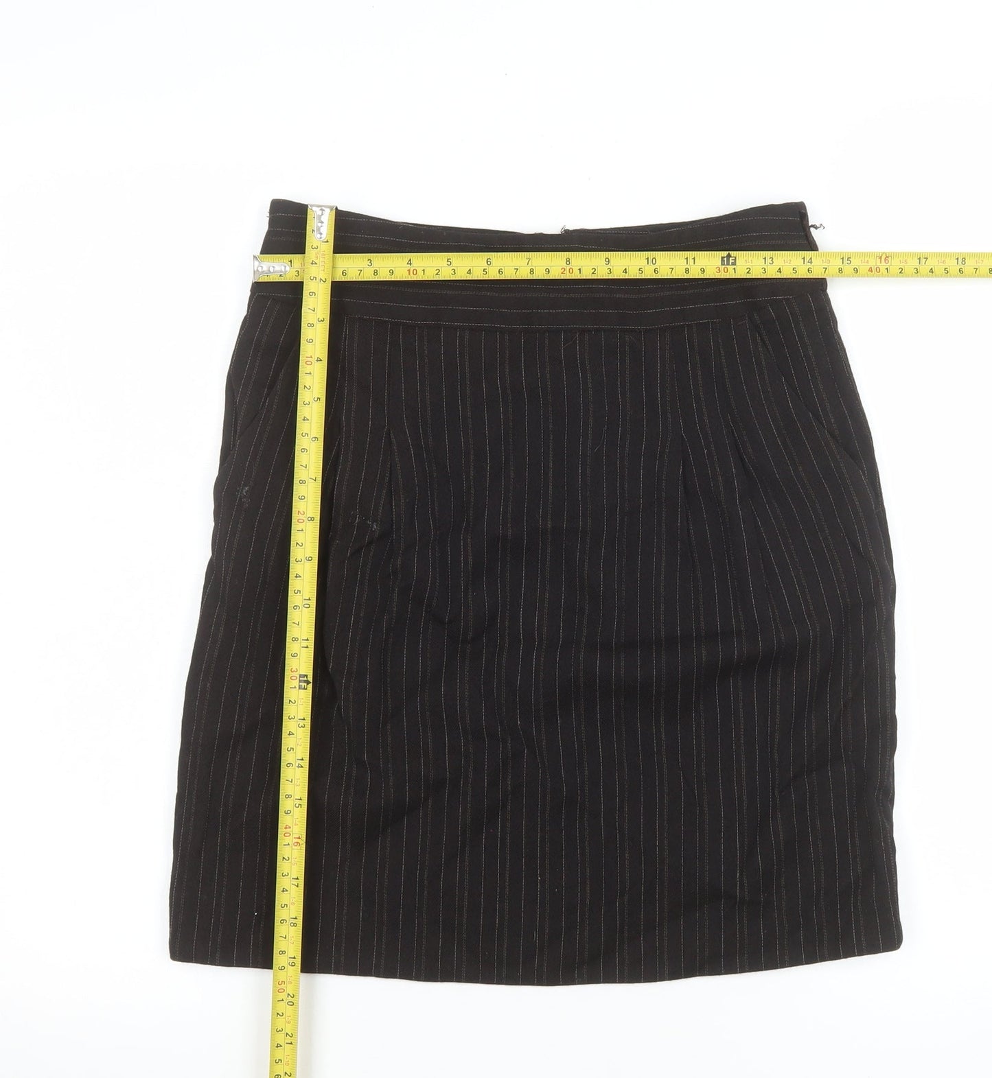 Jigsaw Women’s Black Pinstripe Wool Pencil Skirt Size 8