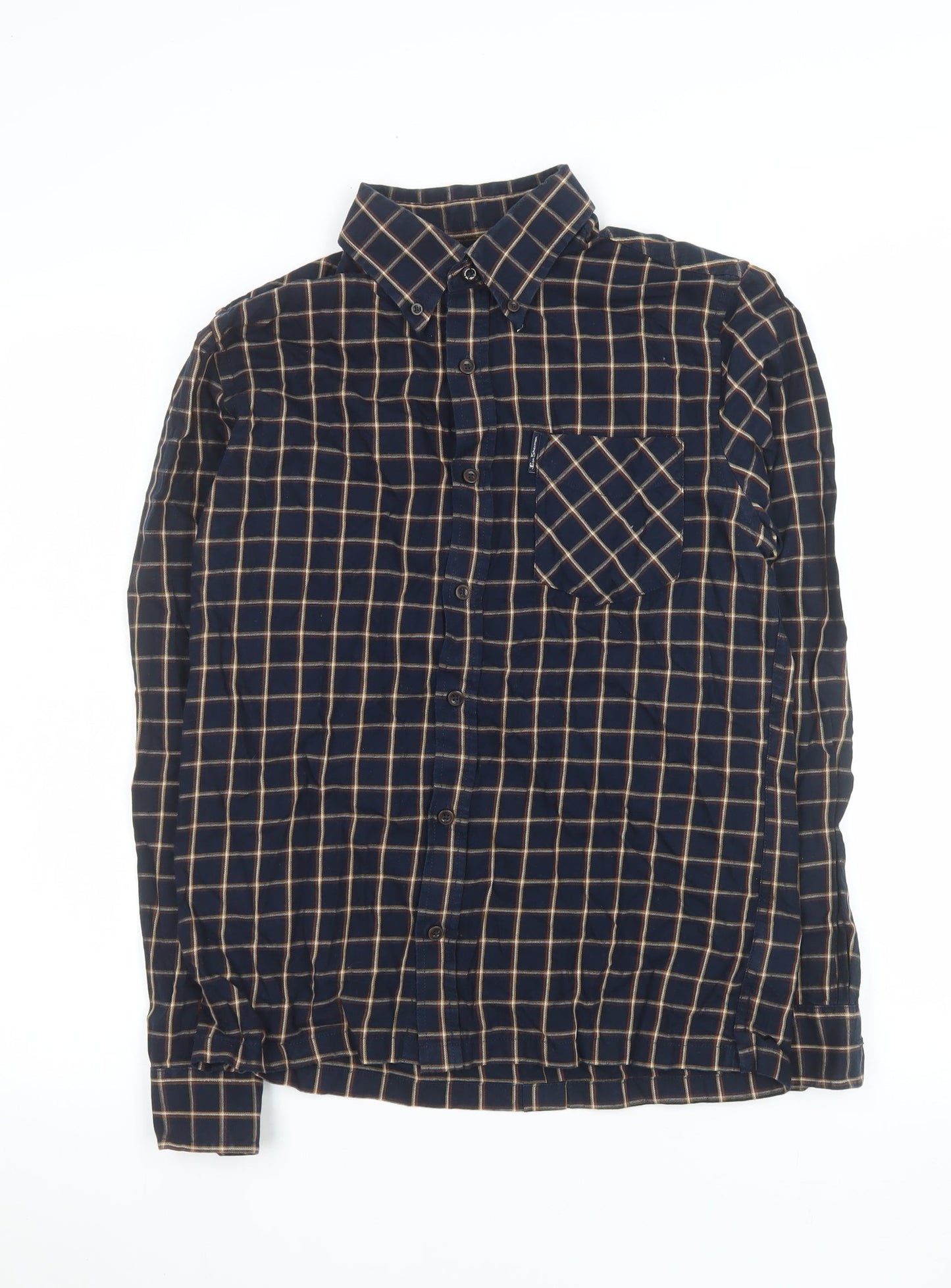 Ben Sherman Men's Blue Check Cotton Button-Up Shirt Size S