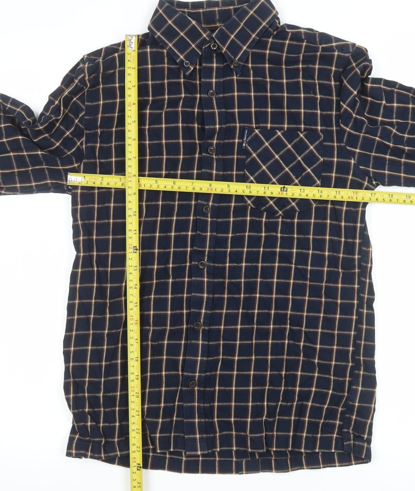 Ben Sherman Men's Blue Check Cotton Button-Up Shirt Size S