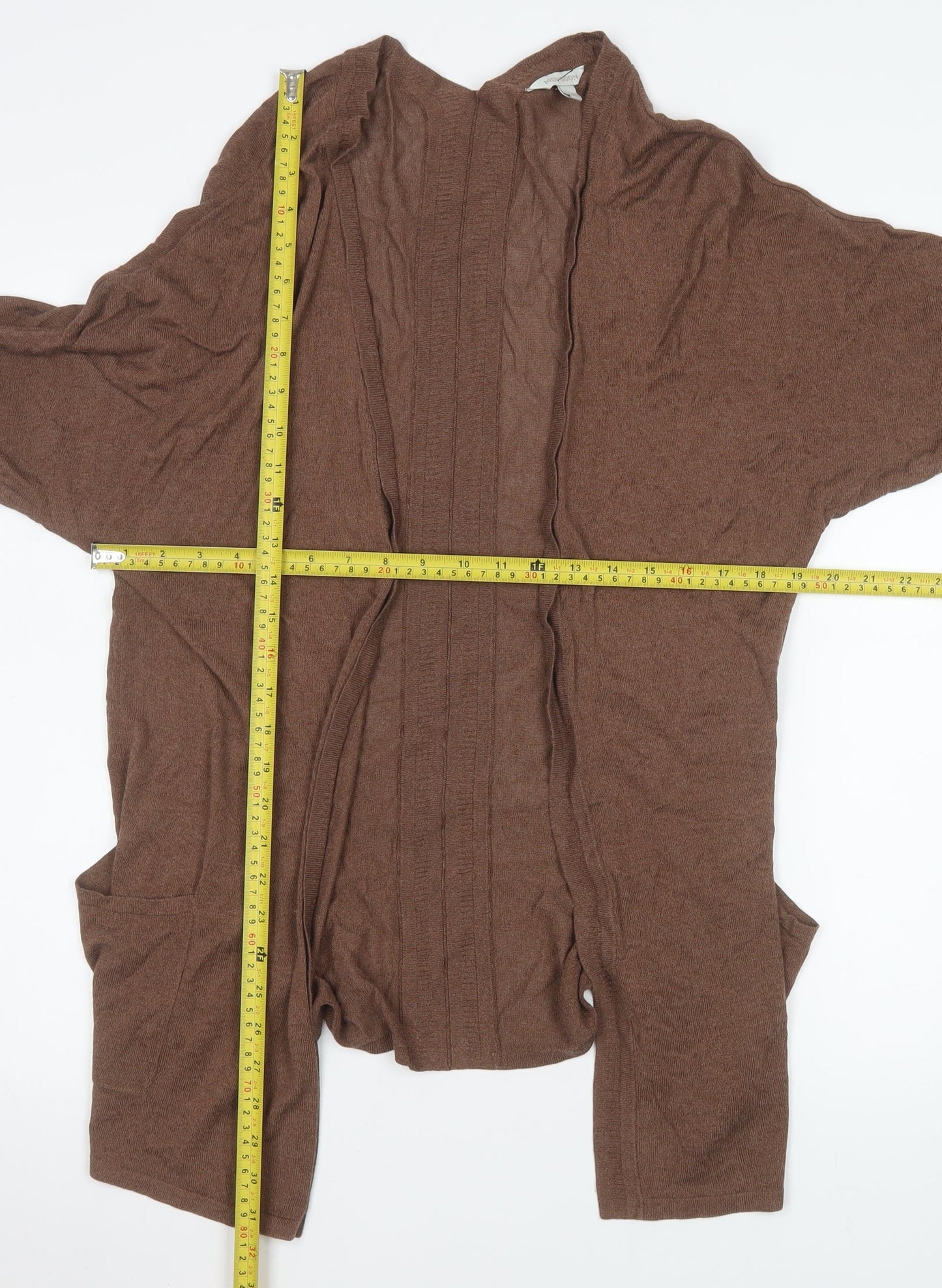 Monsoon Women Brown Knit Open Long Sleeve Cardigan Size M