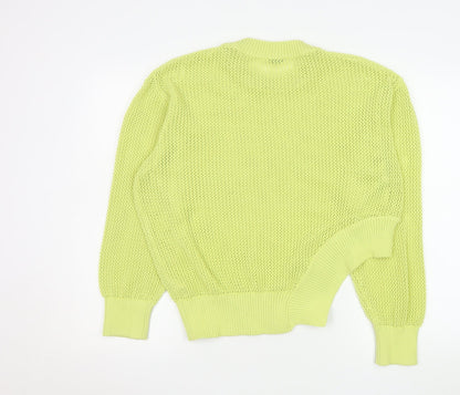 Zara Women Yellow Open-Knit Relaxed Fit Pullover Jumper Size S