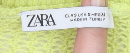 Zara Women Yellow Open-Knit Relaxed Fit Pullover Jumper Size S