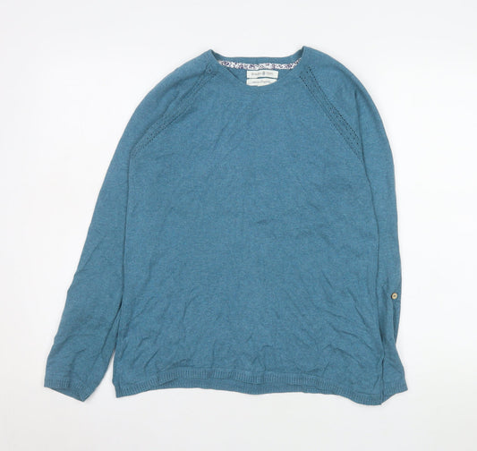 Beacon Cove Women Blue Cotton Crew Neck Long Sleeve Jumper Size 12