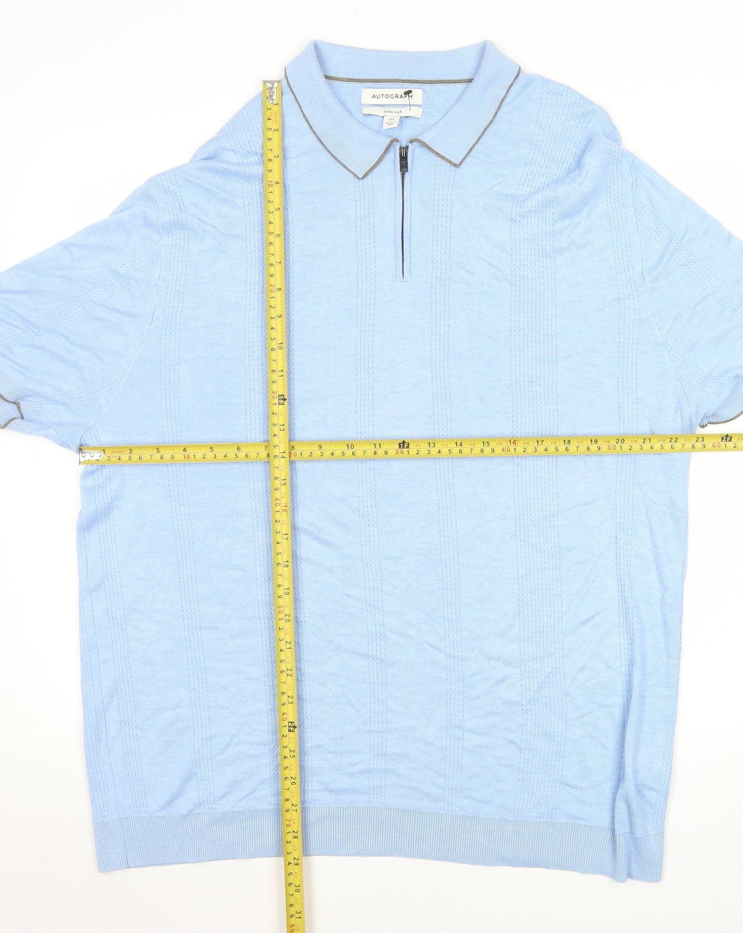 Marks and Spencer Autograph Men's Blue 2XL Zip Collar Polo Shirt