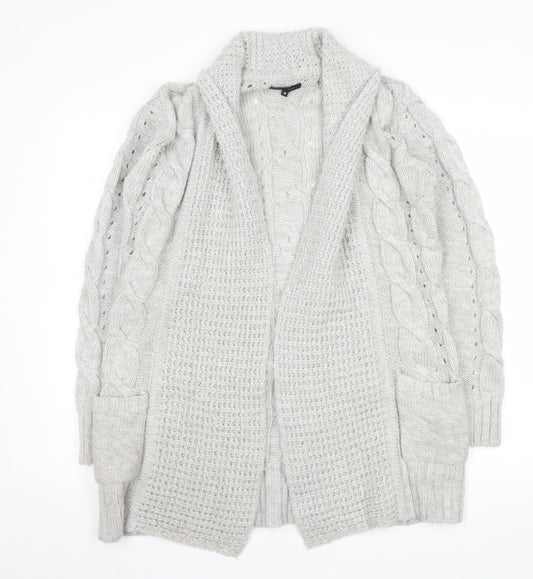New Look Women’s Grey Cable-Knit Long Sleeve Acrylic Cardigan UK 10