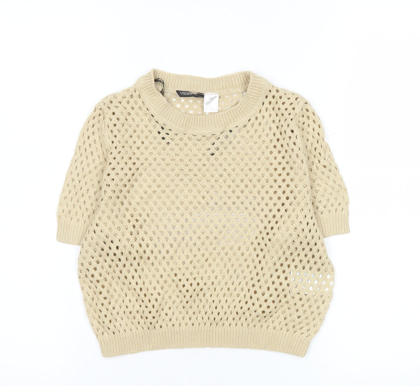 H&M Women’s Beige Short Sleeve Knit Mesh Blouse Size S