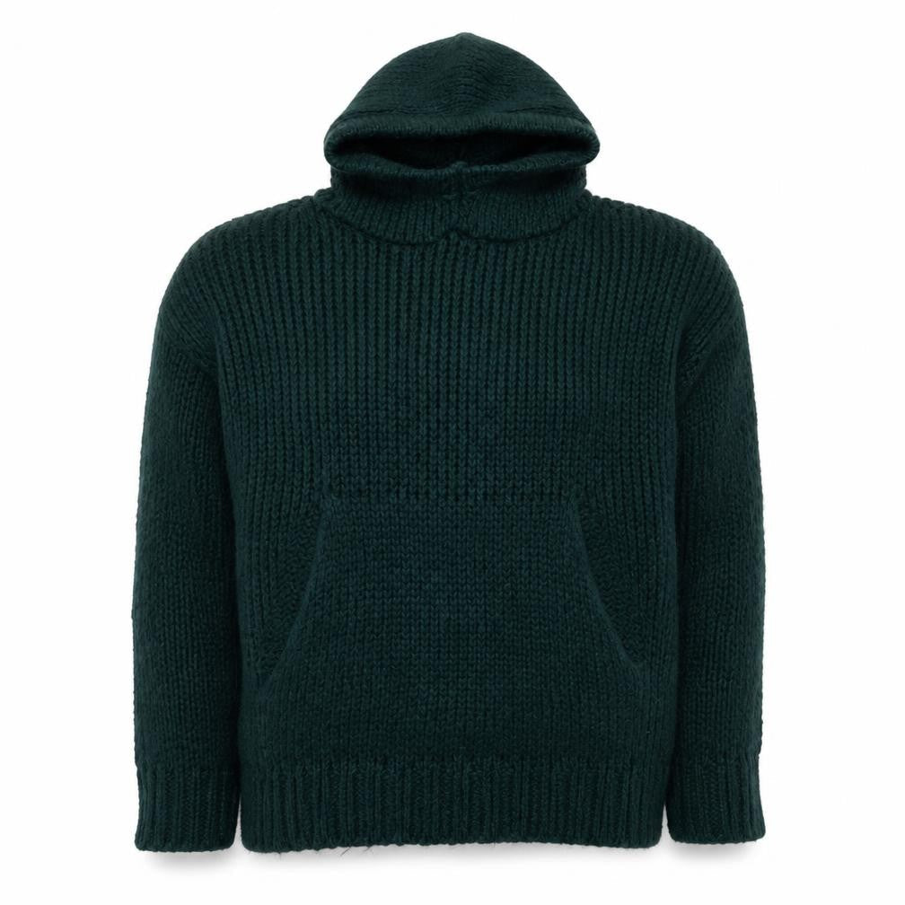 Zara Men Green Chunky Knit Hooded Pullover Jumper Size S