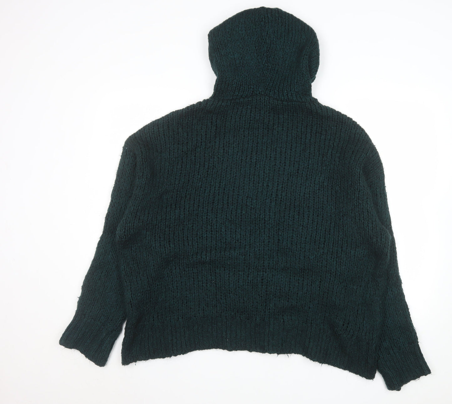 Zara Men Green Chunky Knit Hooded Pullover Jumper Size S