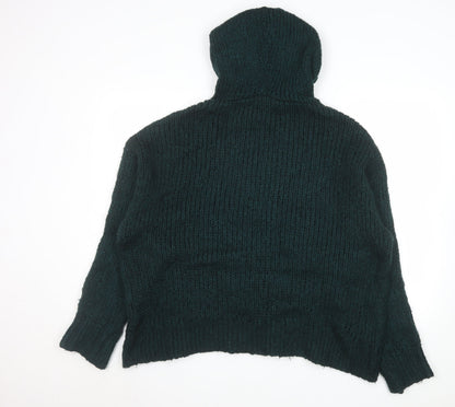 Zara Men Green Chunky Knit Hooded Pullover Jumper Size S