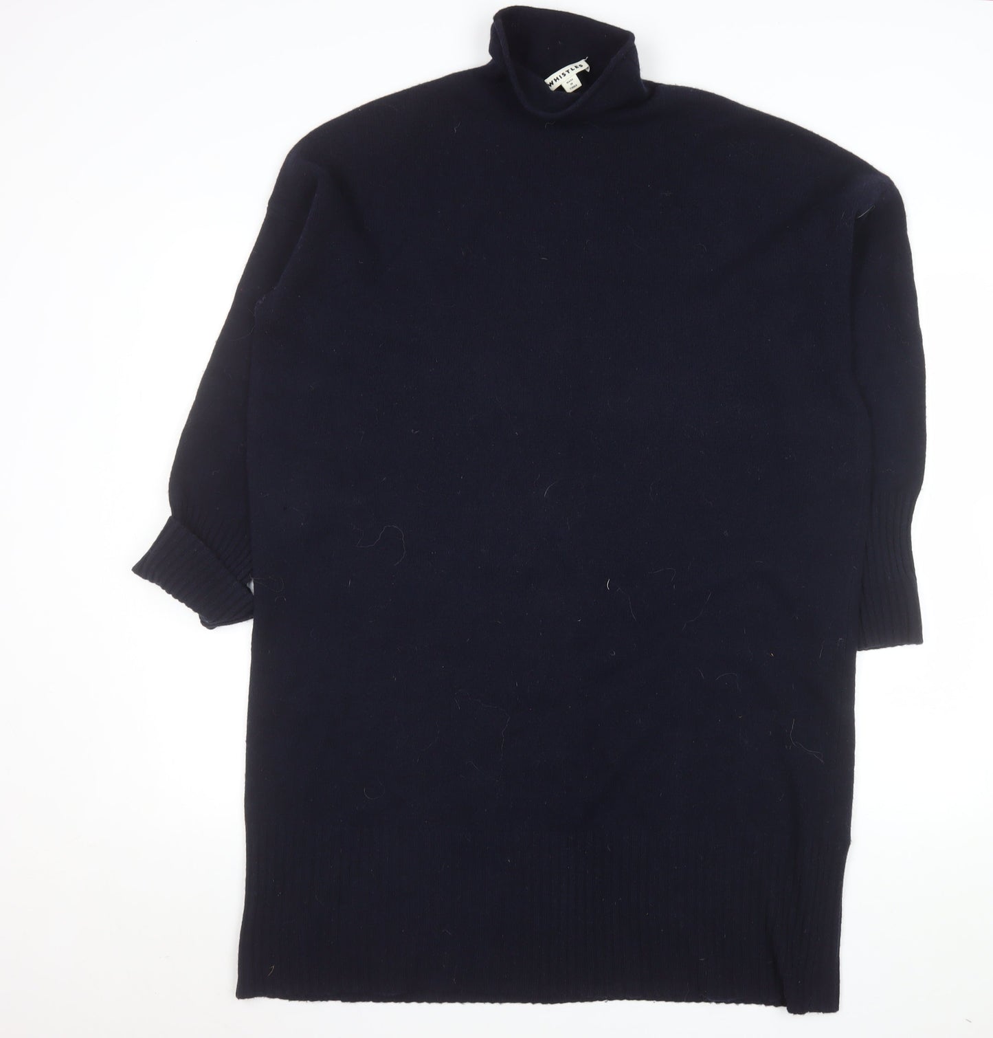 Whistles Women’s Black Merino Wool Roll Neck Sweater Dress L