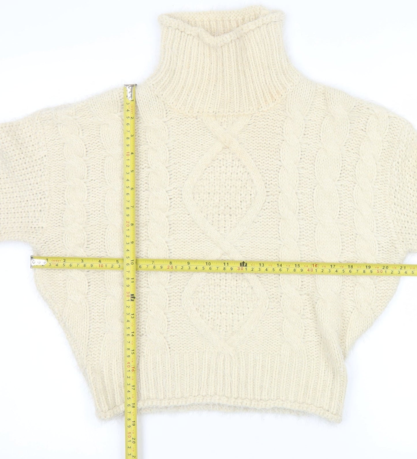 Girl In Mind Women Ivory Cable-Knit Roll Neck Jumper M