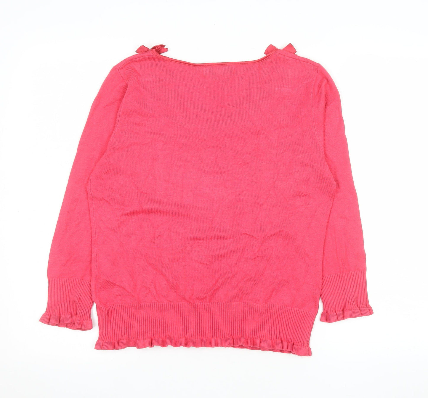 Marks and Spencer Per Una Women Pink Ruffle V-Neck Knit Blouse Size 12