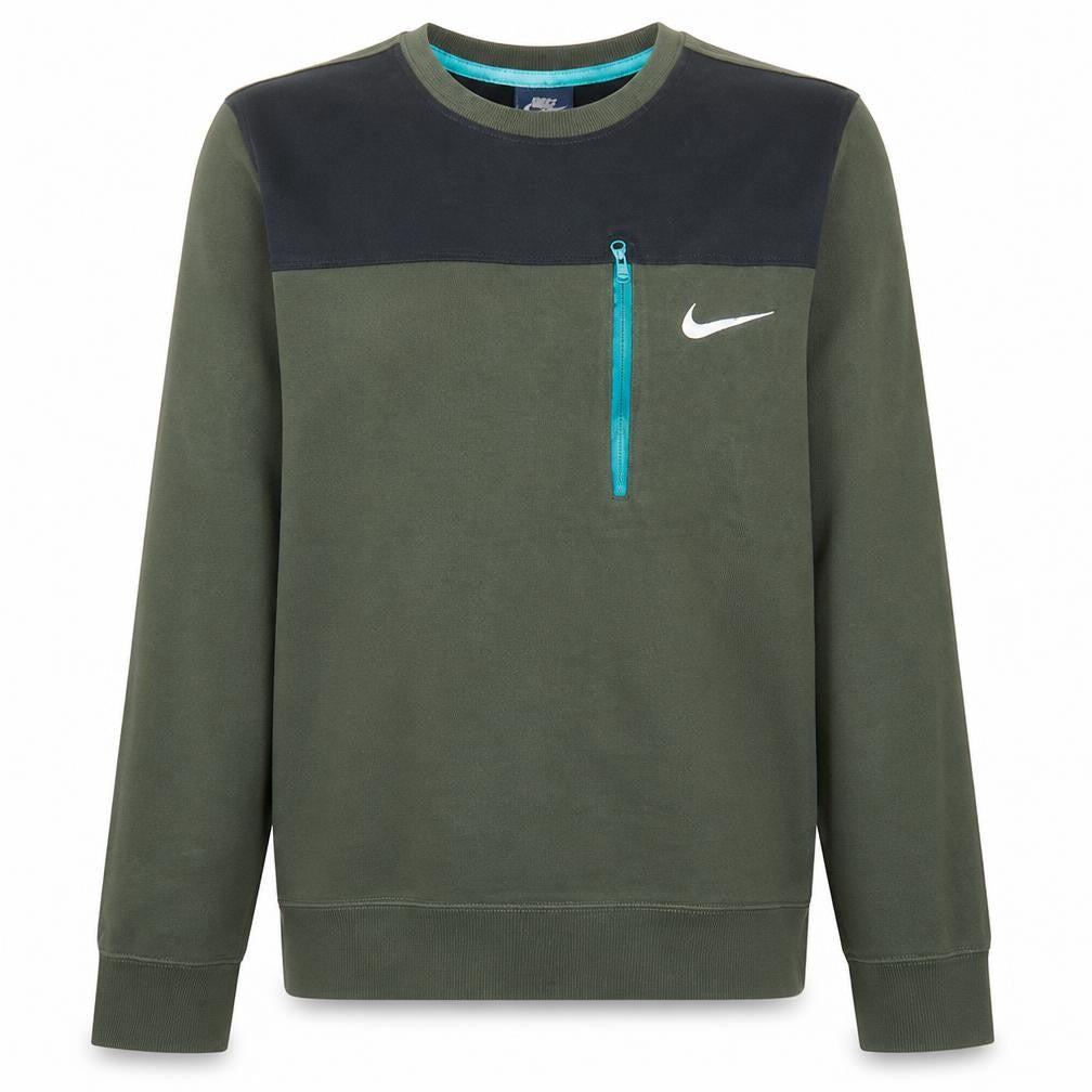 Nike Men's Green Pullover Sweatshirt Small Crew Neck Logo Zip Pocket