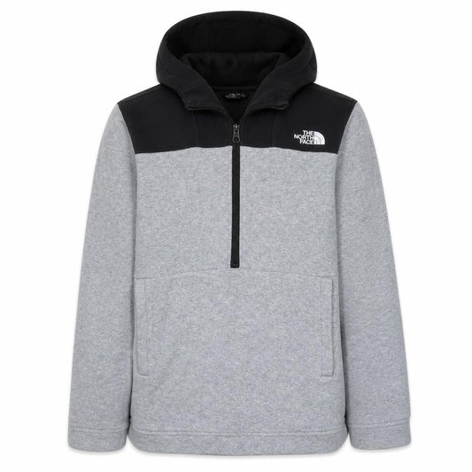 Front view of The North Face boys’ grey xl pullover fleece hoodie with 1/4 zip