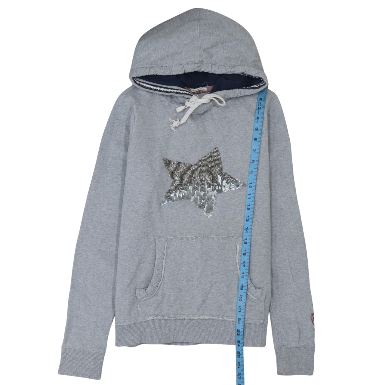 Hilfiger Denim Womens Grey Sequin Star Pullover Hoodie Size M