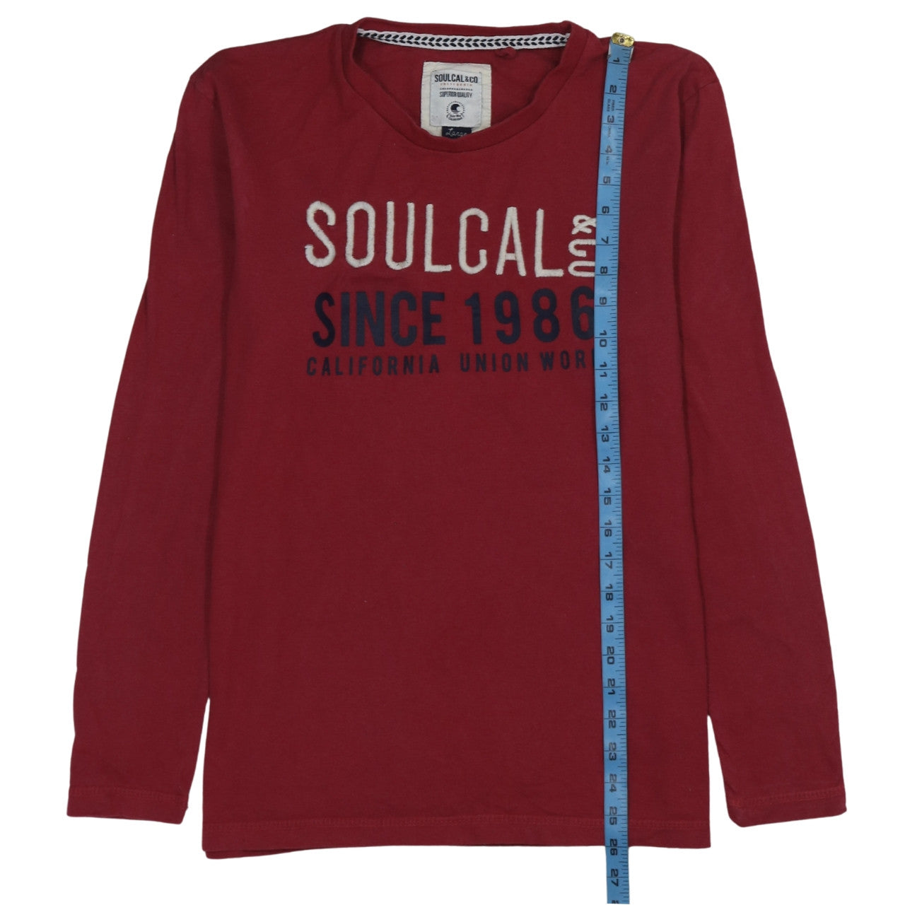 SoulCal & Co Men's Red Long Sleeve Graphic Crew Neck Top Size L