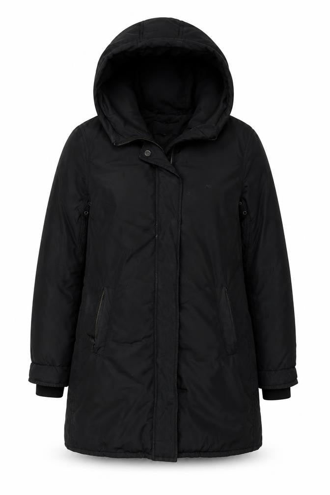 Jigsaw Women's Black Hooded Long Parka Coat Size 12