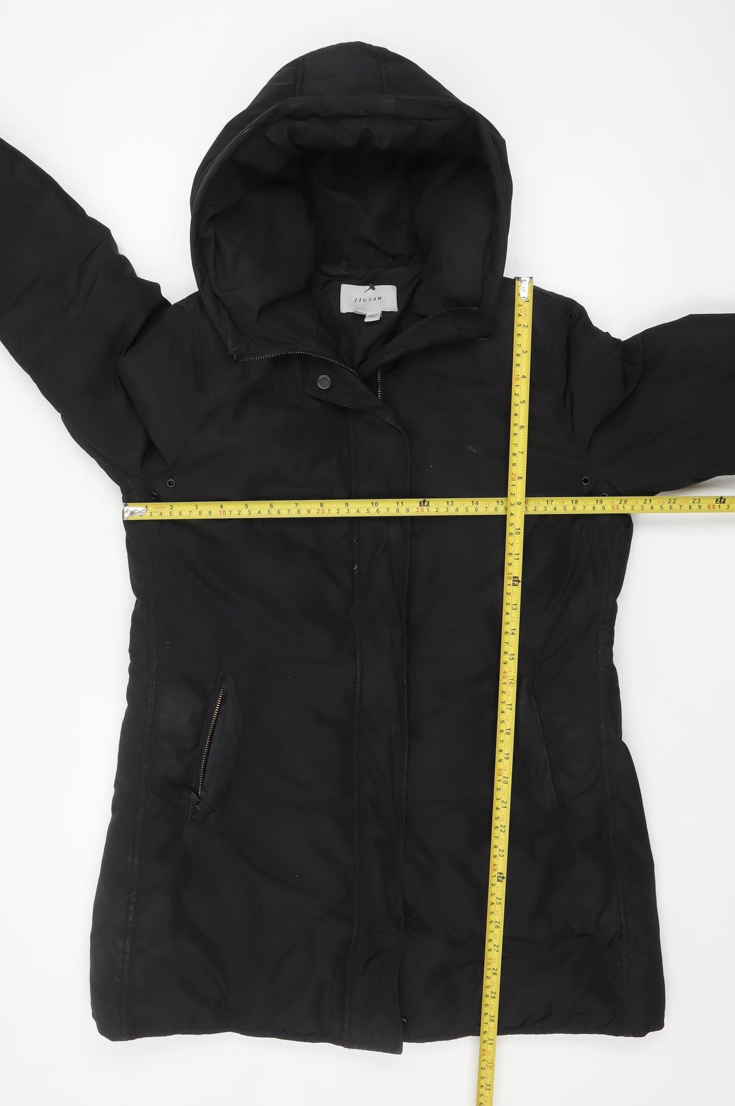 Jigsaw Women's Black Hooded Long Parka Coat Size 12